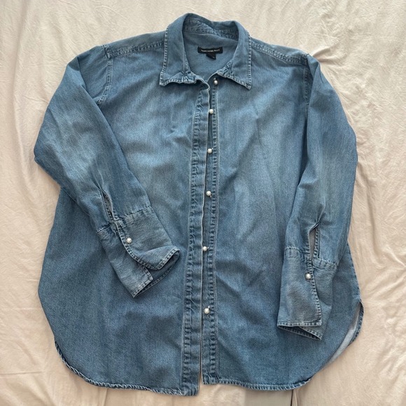 Something Navy Tops - Something Navy Denim Pearl Button Shirt Blue Long Sleeve Casual Womens Top large